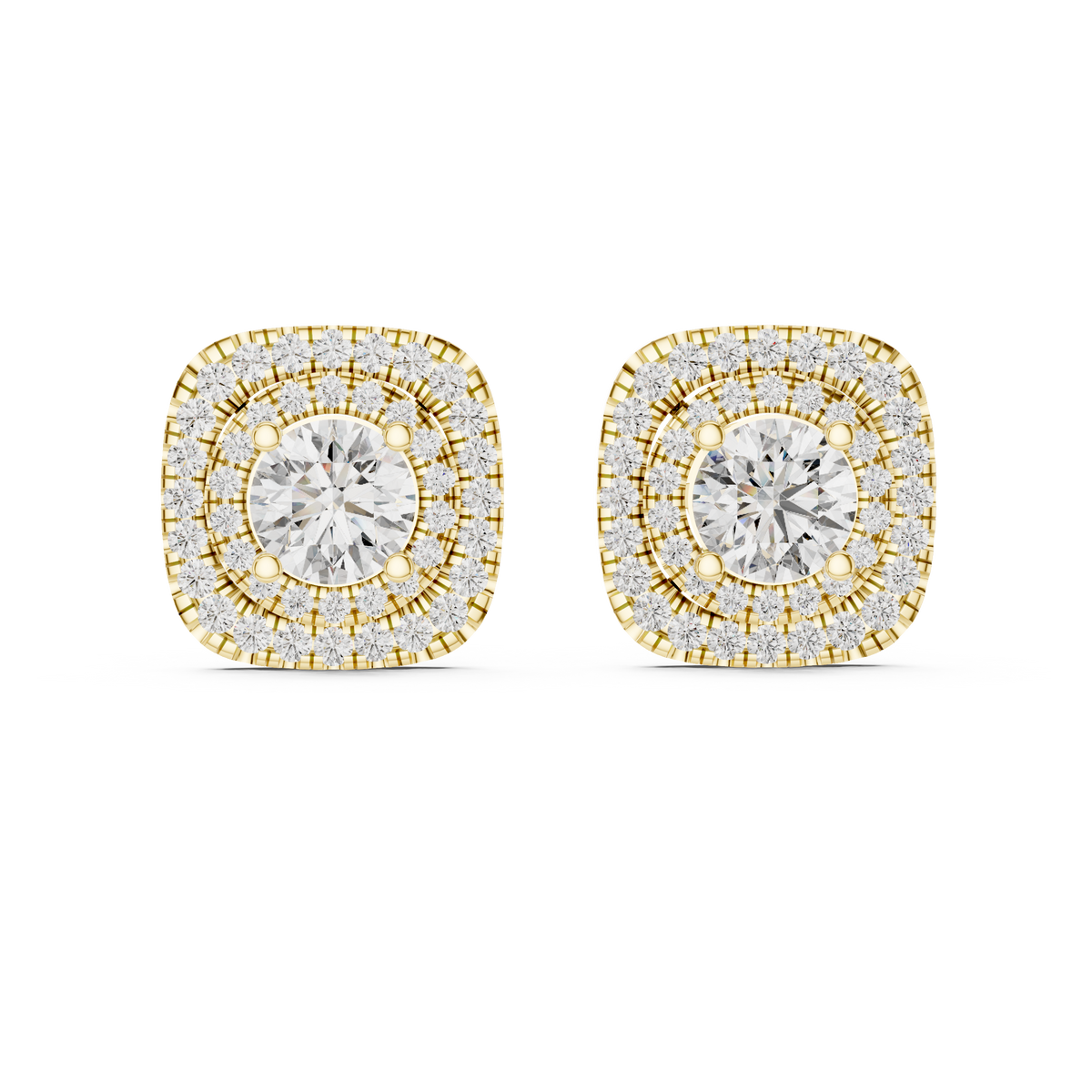 Cushion Double Halo Lab-Grown Diamond Stud Earrings