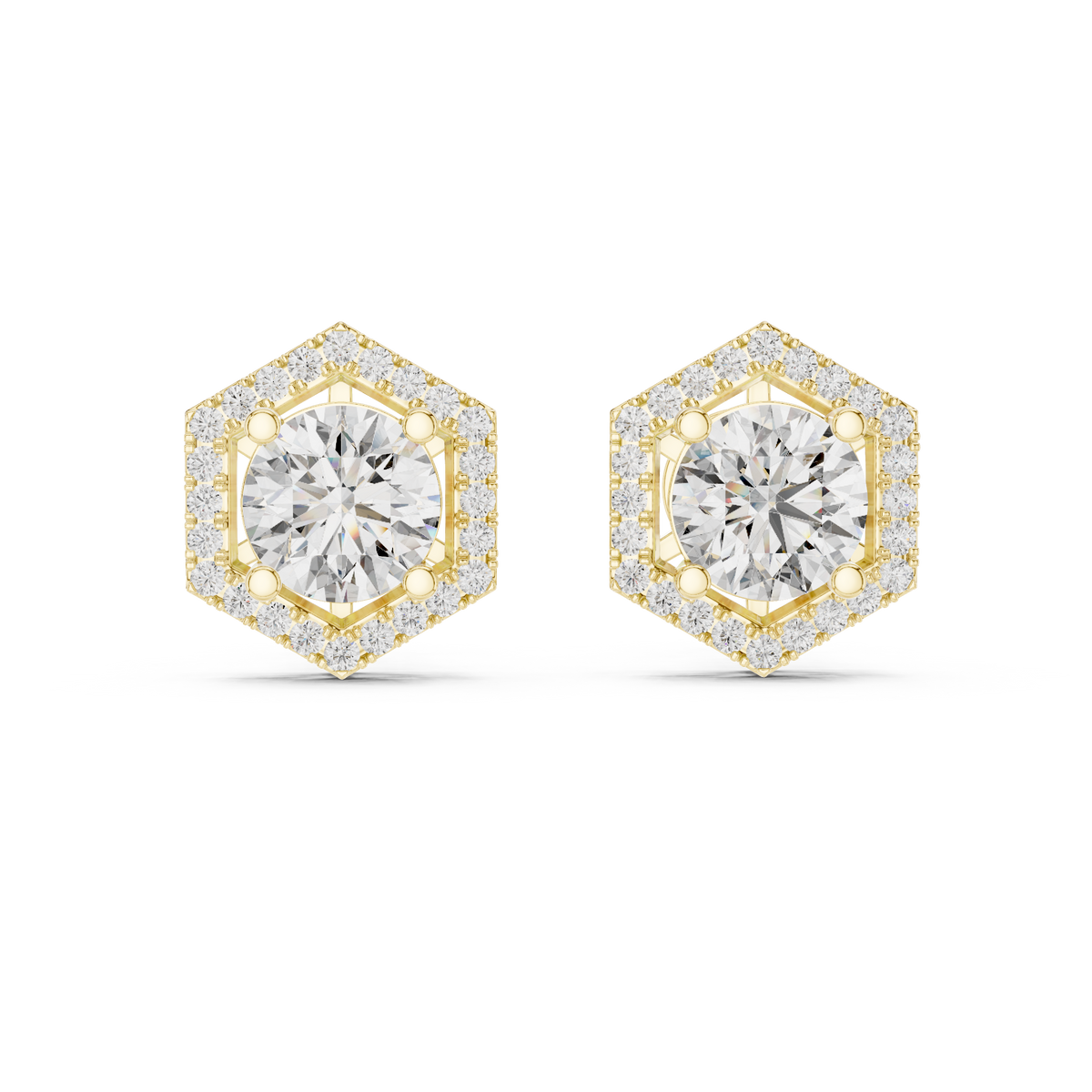 Hexagon Halo Lab-Grown Diamond Stud Earrings