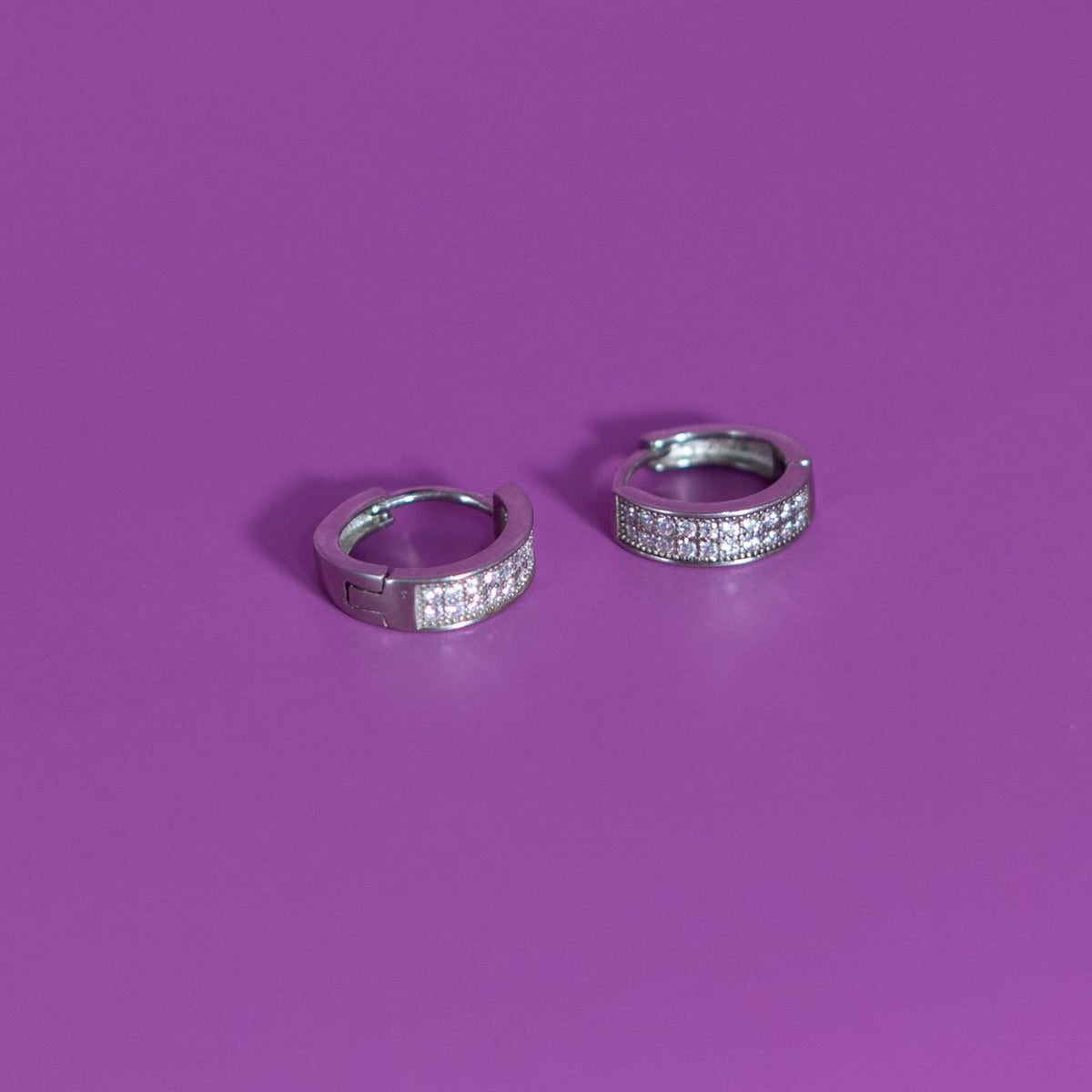 Silver Pave Huggie Hoops