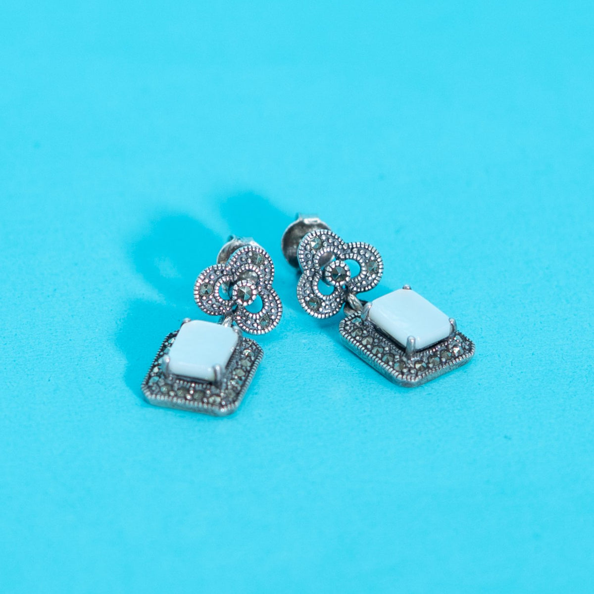 Silver Art Deco Drop Earrings