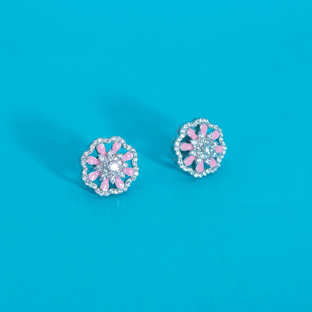 Silver Pink Blossom Studs