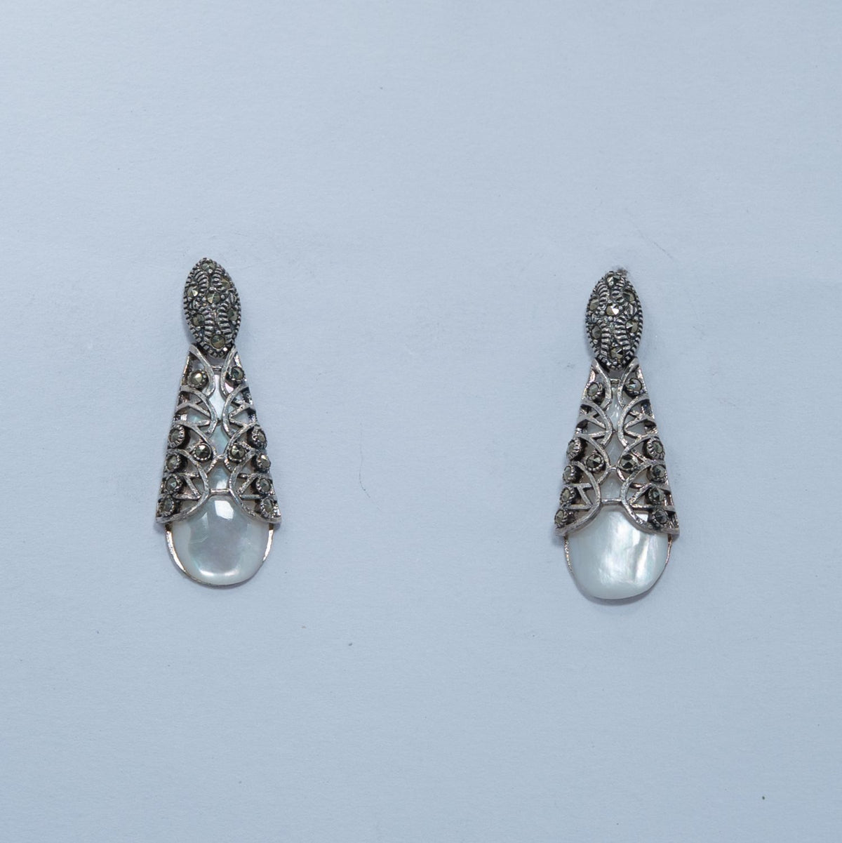 Silver Oxidised Pearl Drop Earrings