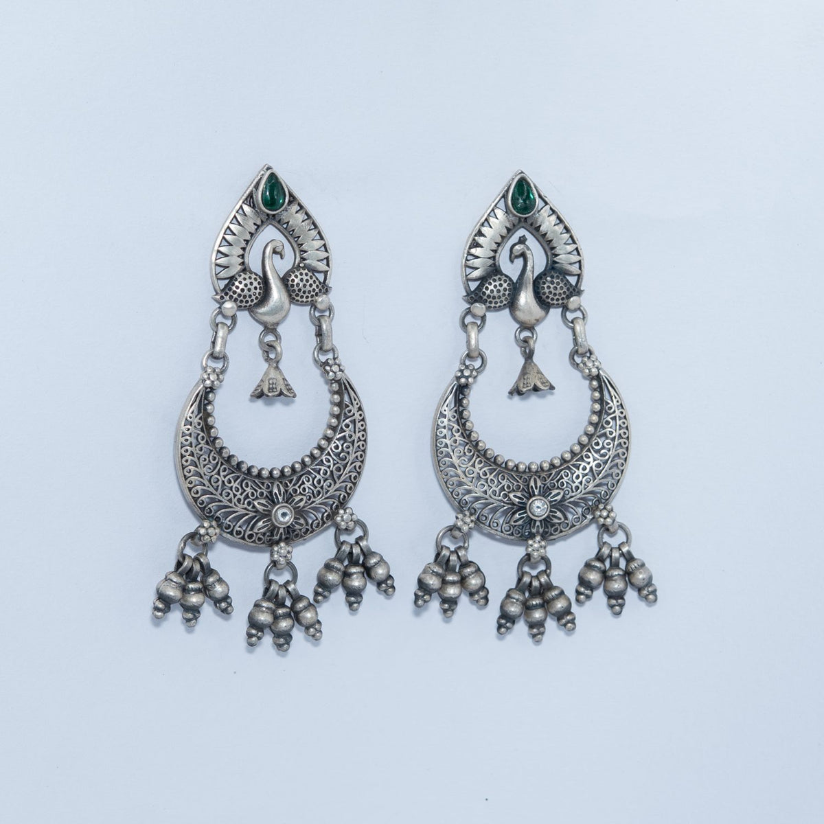 Silver Oxidised Chandelier Jhumkas