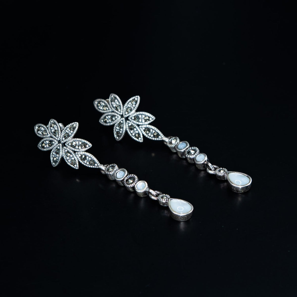 Silver Floral Vine Drop Earrings