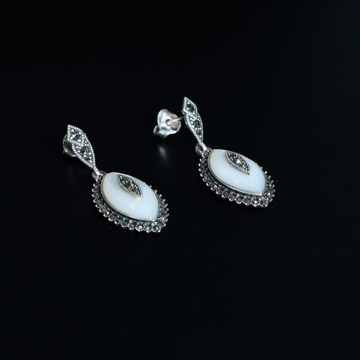 Silver Oval Halo Drop Earrings