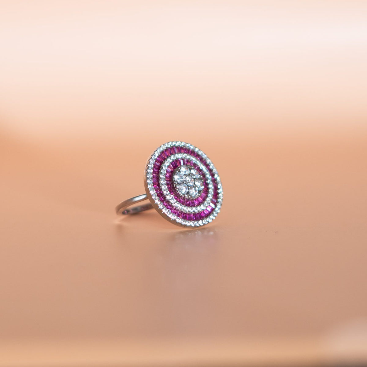 Silver Pink Double-Halo Ring