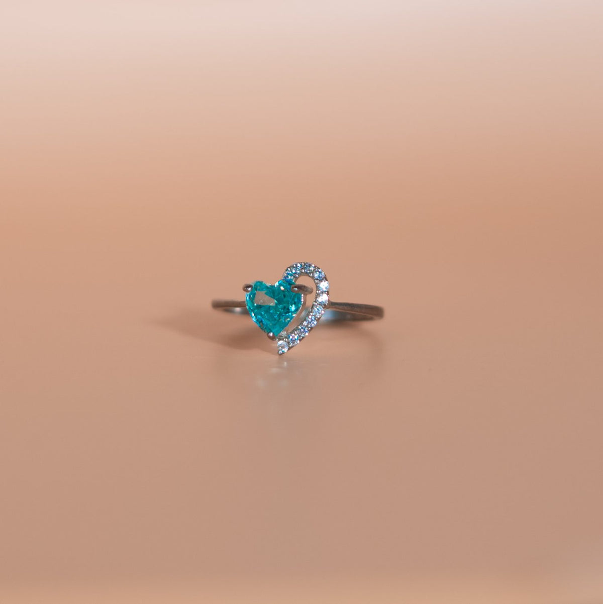 Silver Aqua Heart Ring