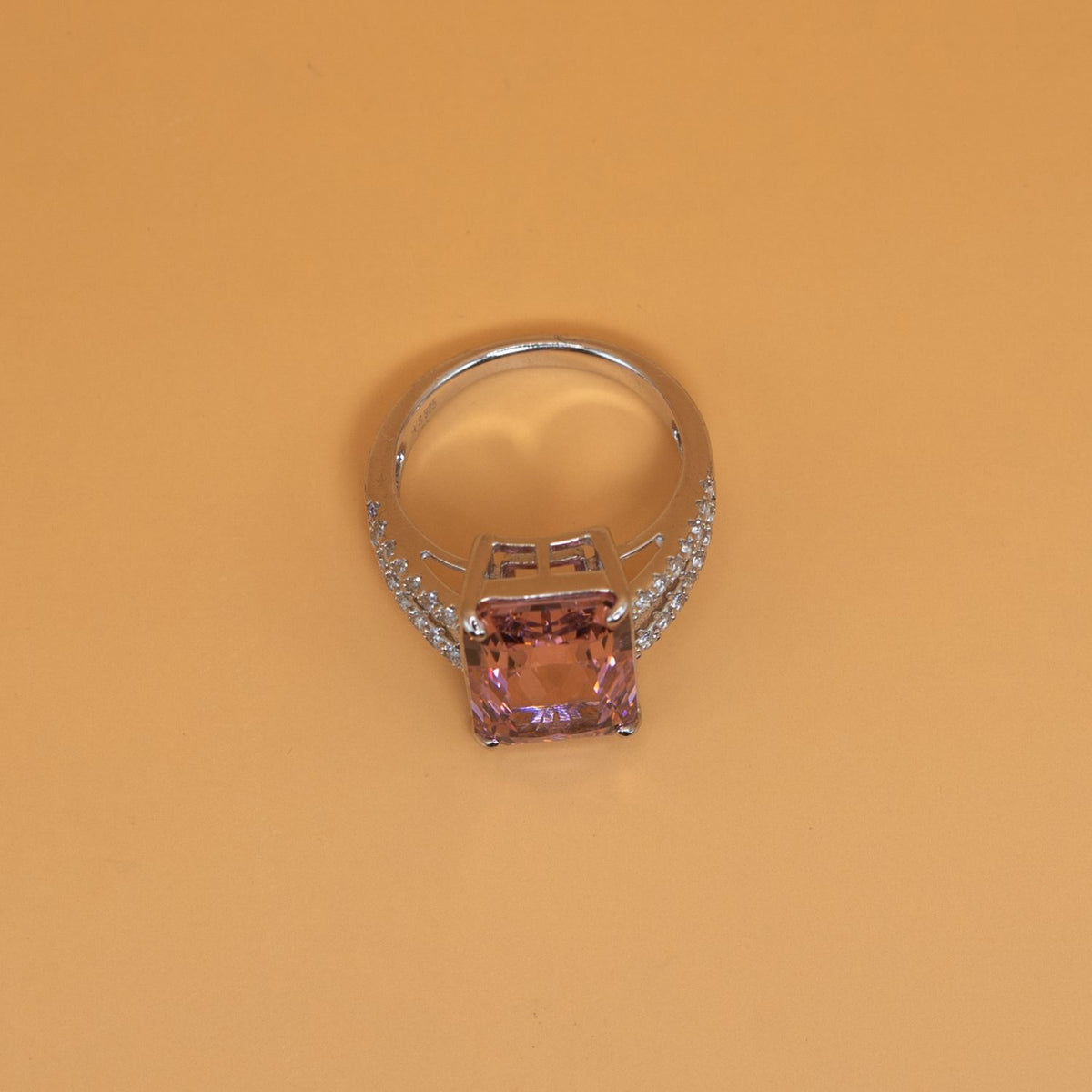 Silver Pink Emerald-Cut Ring