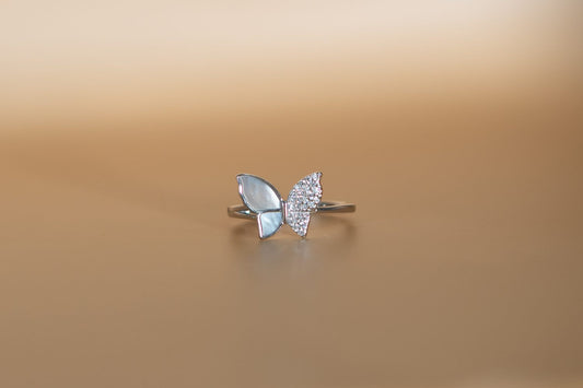 Silver Butterfly Solitaire Ring