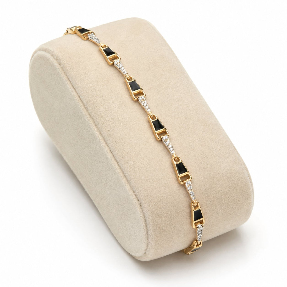 Black Accent Diamond Link Bracelet in 14K Gold