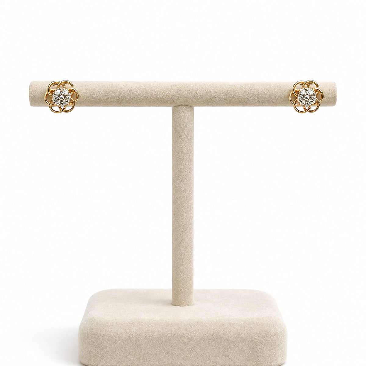 Floral Diamond Cluster Stud Earrings in 14K Gold