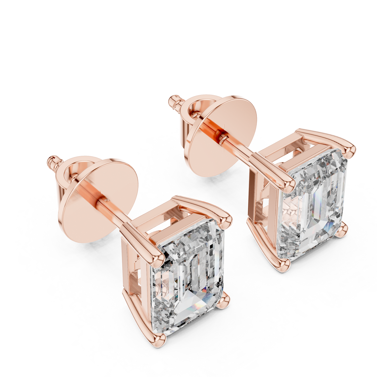 Emerald-Cut Solitaire Lab-Grown Diamond Stud Earrings