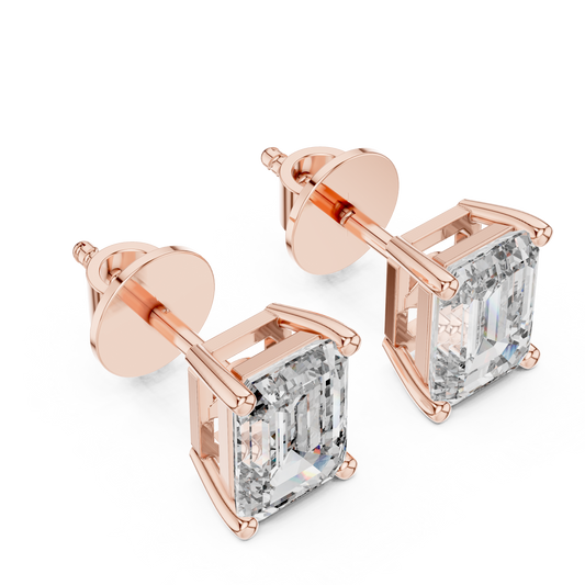 Emerald-Cut Solitaire Lab-Grown Diamond Stud Earrings