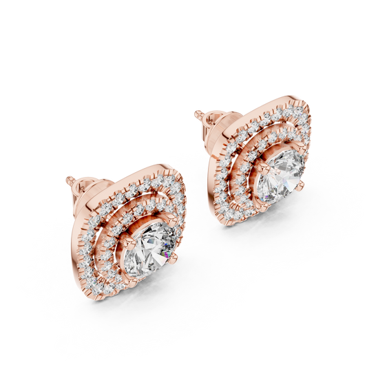 Cushion Double Halo Lab-Grown Diamond Stud Earrings