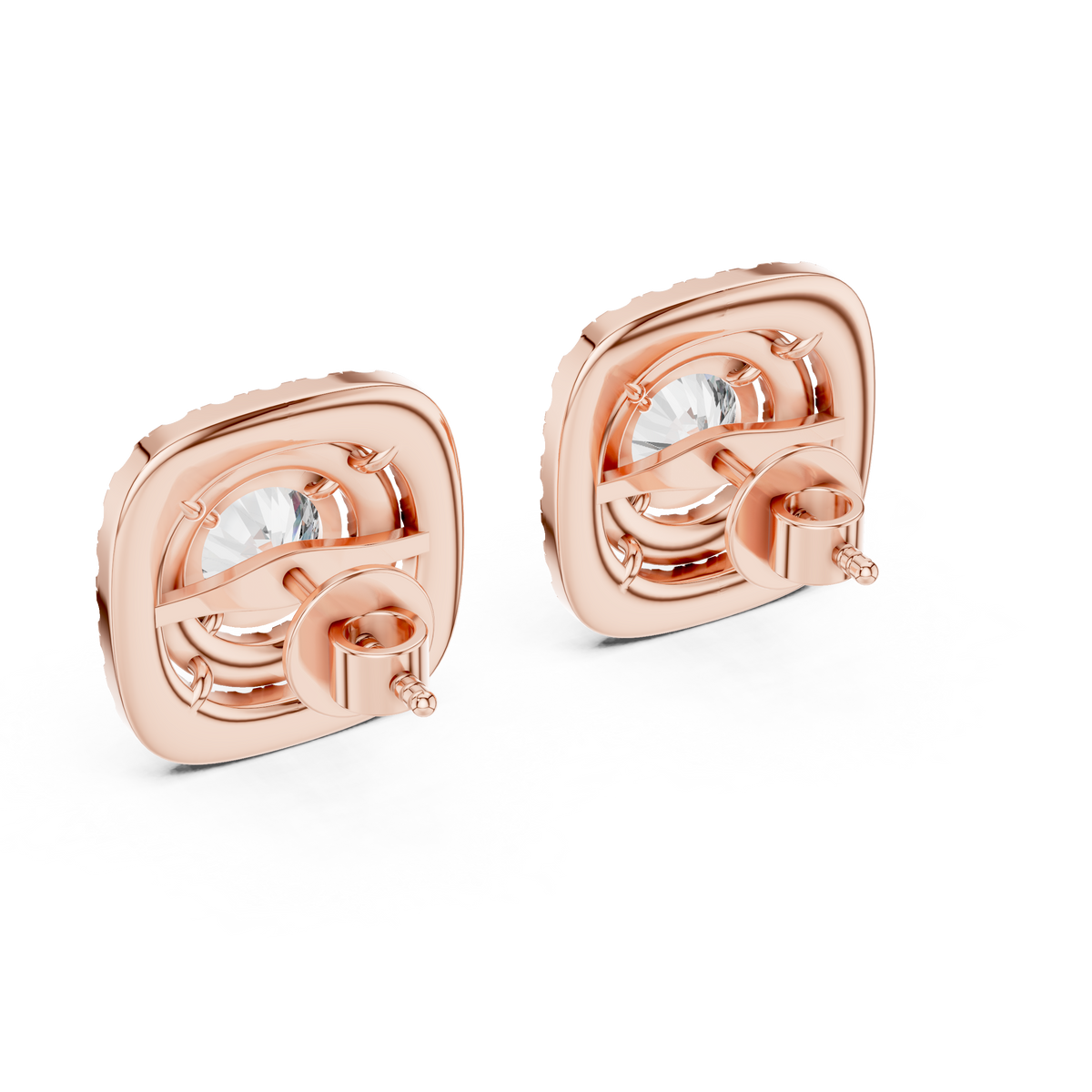 Cushion Double Halo Lab-Grown Diamond Stud Earrings