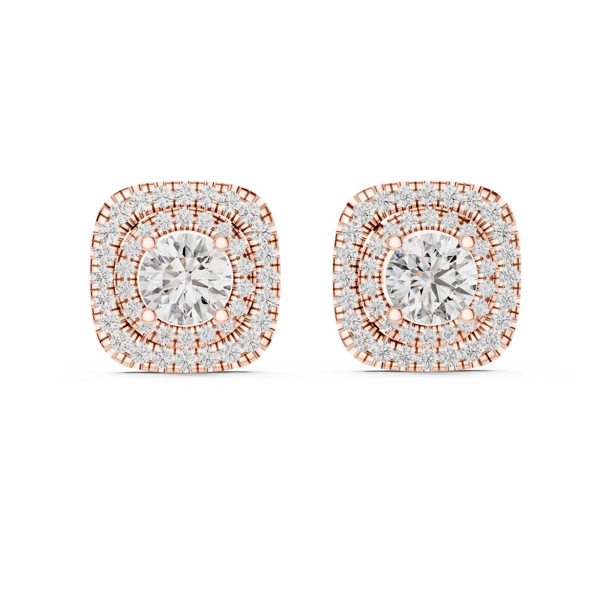 Cushion Double Halo Lab-Grown Diamond Stud Earrings
