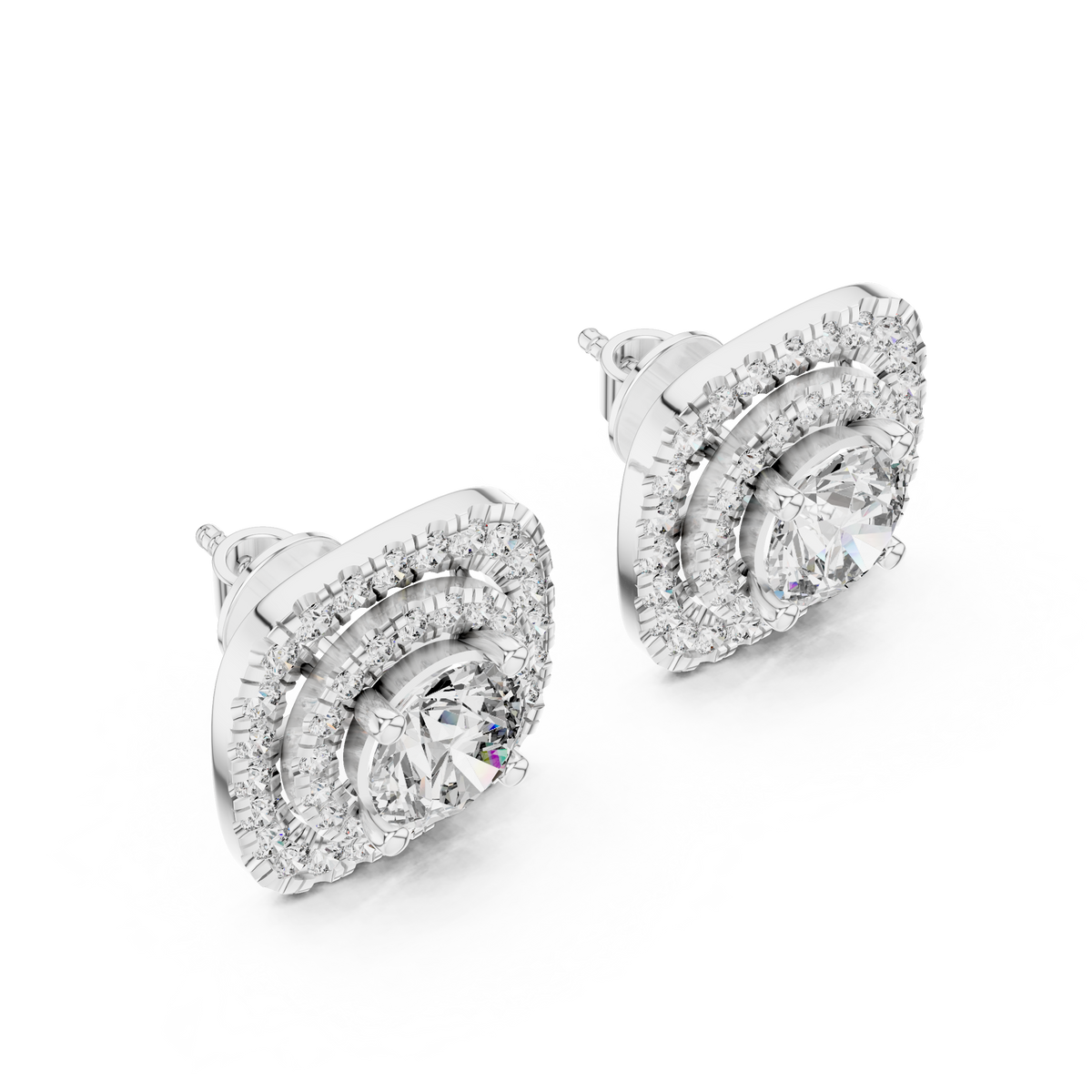 Cushion Double Halo Lab-Grown Diamond Stud Earrings