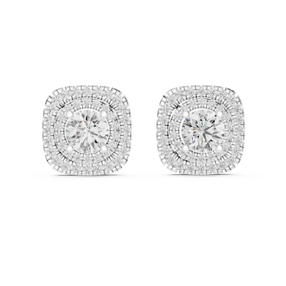 Cushion Double Halo Lab-Grown Diamond Stud Earrings