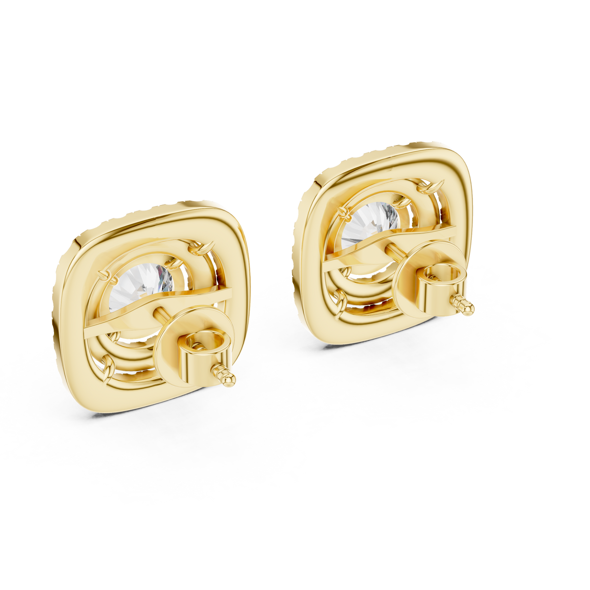 Cushion Double Halo Lab-Grown Diamond Stud Earrings