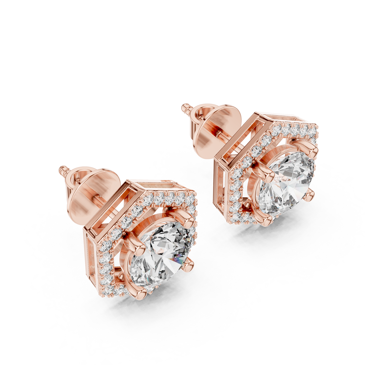 Hexagon Halo Lab-Grown Diamond Stud Earrings