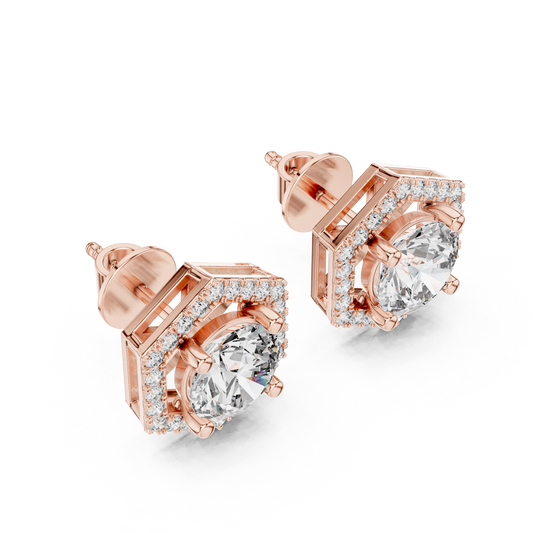 Hexagon Halo Lab-Grown Diamond Stud Earrings