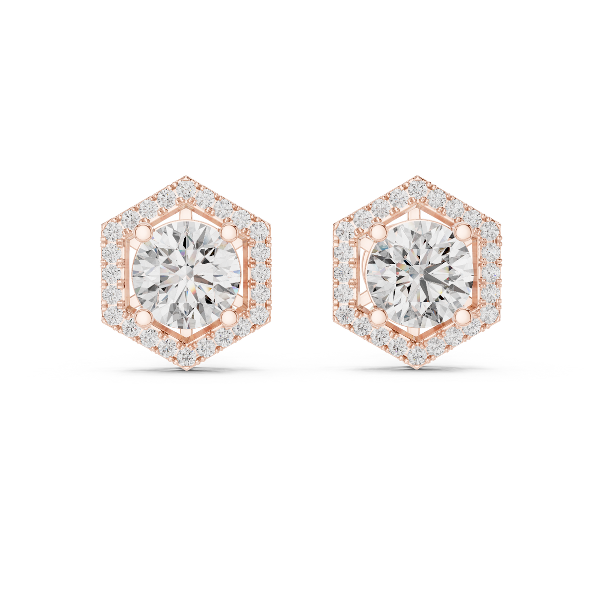 Hexagon Halo Lab-Grown Diamond Stud Earrings