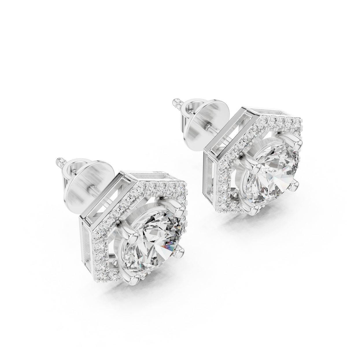 Hexagon Halo Lab-Grown Diamond Stud Earrings