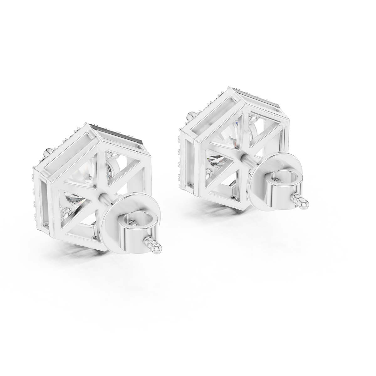Hexagon Halo Lab-Grown Diamond Stud Earrings