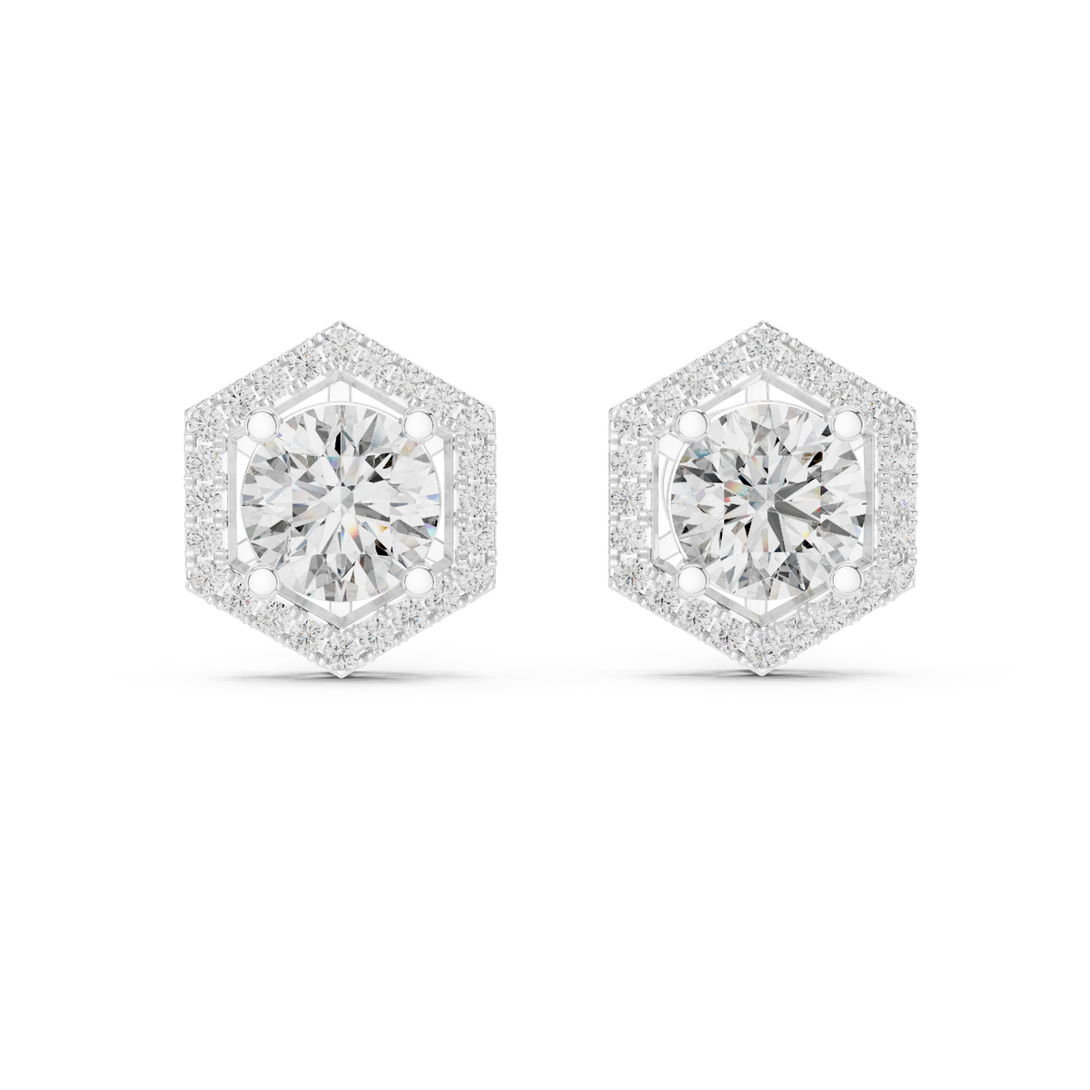 Hexagon Halo Lab-Grown Diamond Stud Earrings