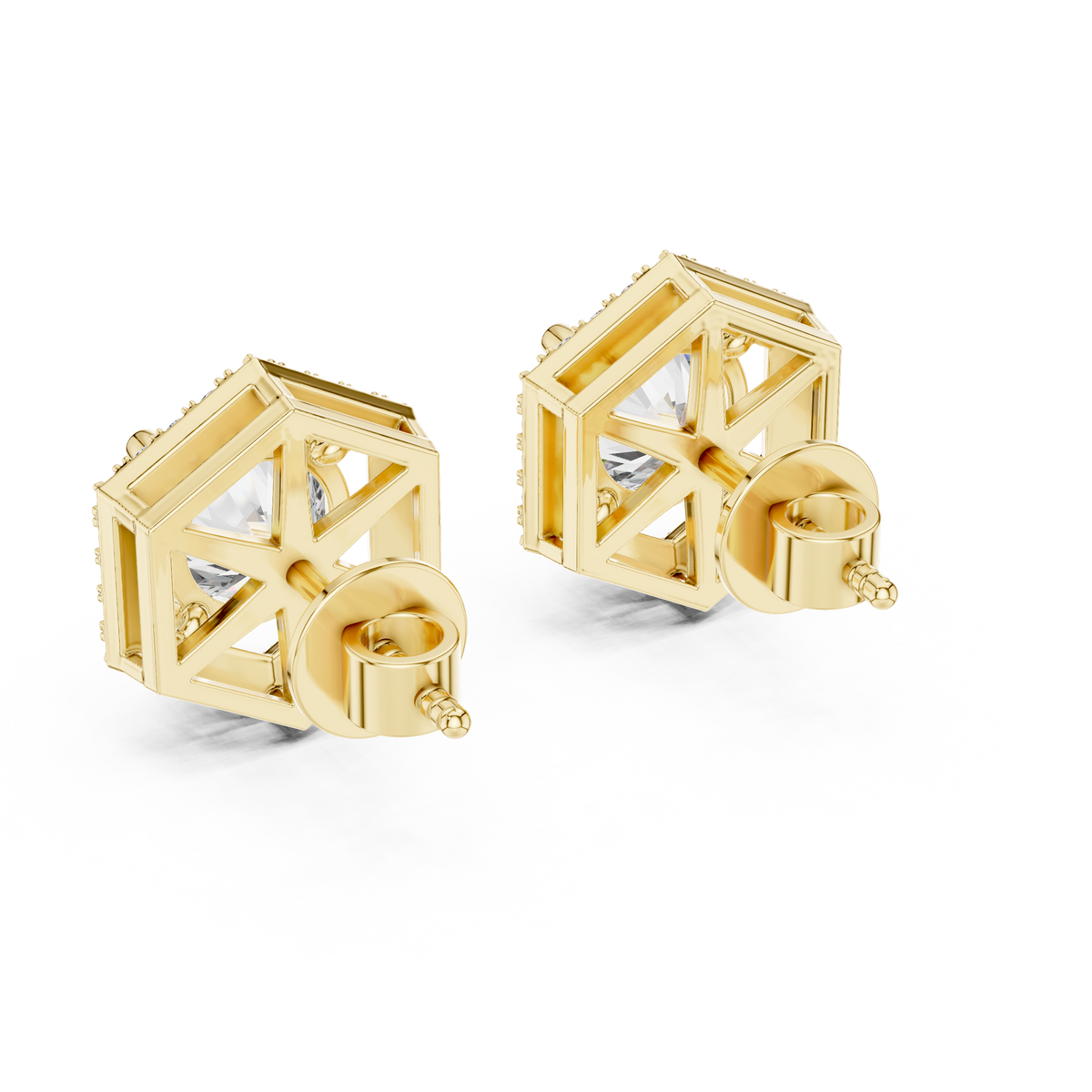 Hexagon Halo Lab-Grown Diamond Stud Earrings