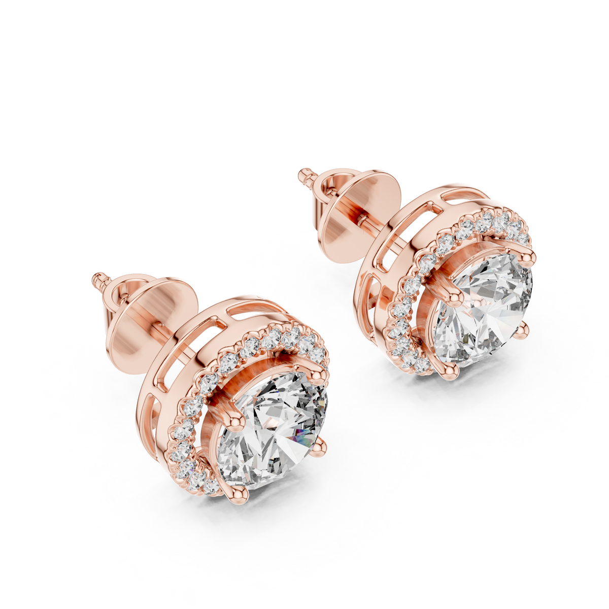 Classic Round Halo Lab-Grown Diamond Stud Earrings