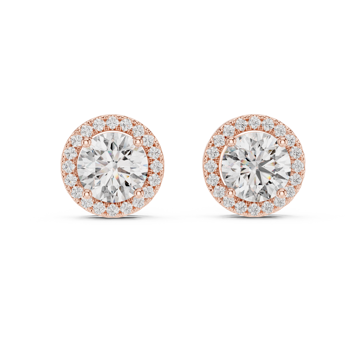 Classic Round Halo Lab-Grown Diamond Stud Earrings