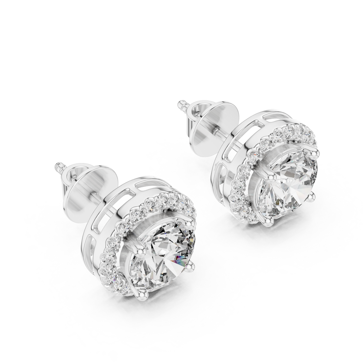 Classic Round Halo Lab-Grown Diamond Stud Earrings