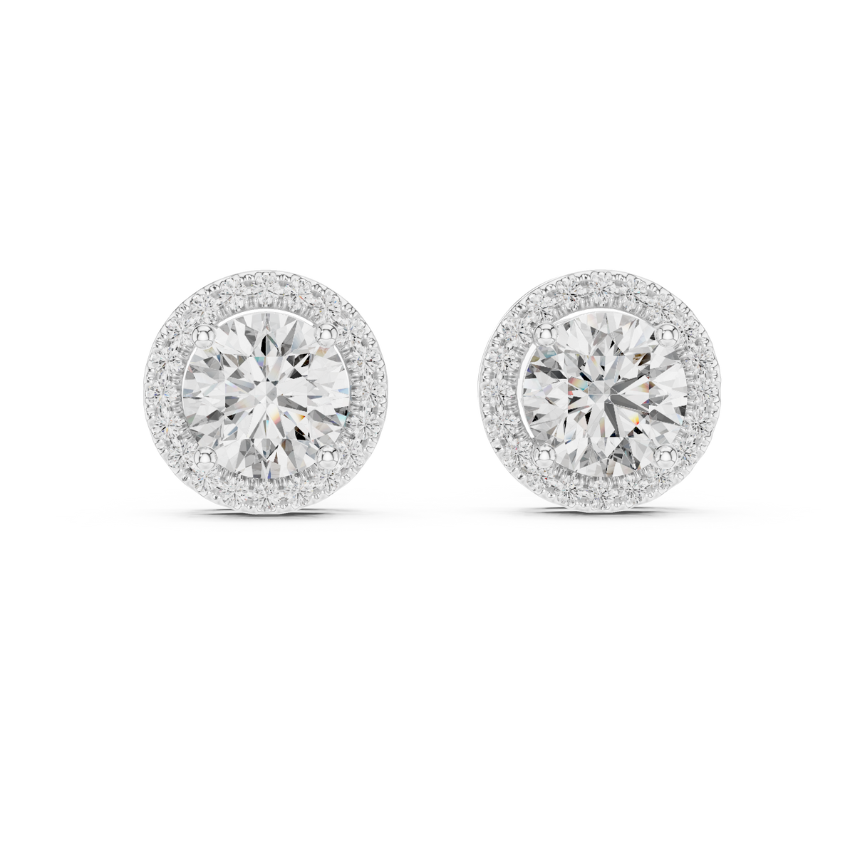 Classic Round Halo Lab-Grown Diamond Stud Earrings