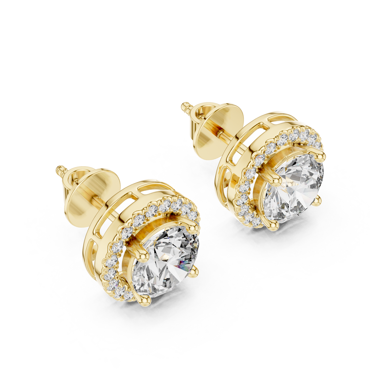 Classic Round Halo Lab-Grown Diamond Stud Earrings
