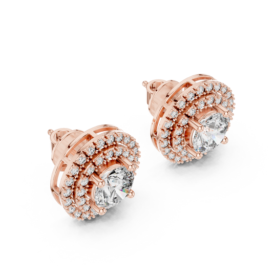 Round Double Halo Lab-Grown Diamond Stud Earrings