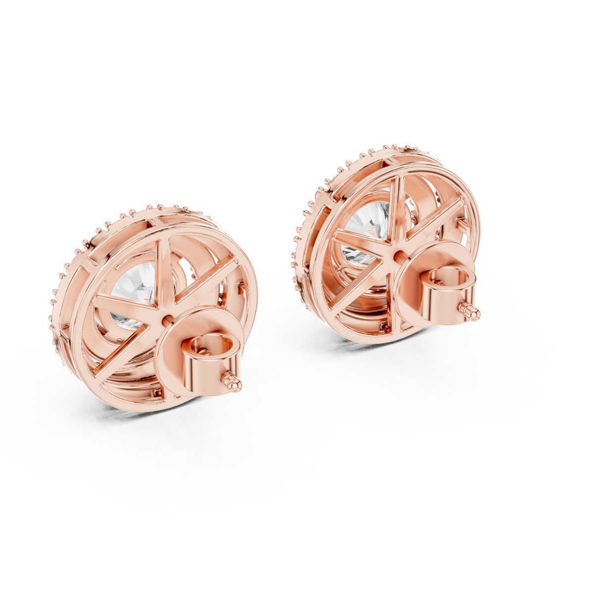 Round Double Halo Lab-Grown Diamond Stud Earrings