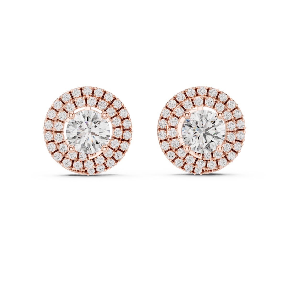 Round Double Halo Lab-Grown Diamond Stud Earrings