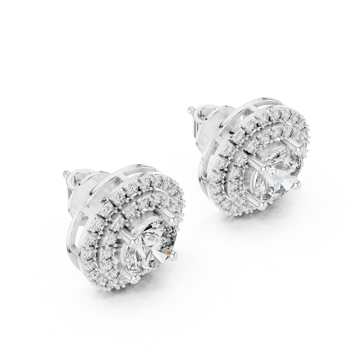 Round Double Halo Lab-Grown Diamond Stud Earrings