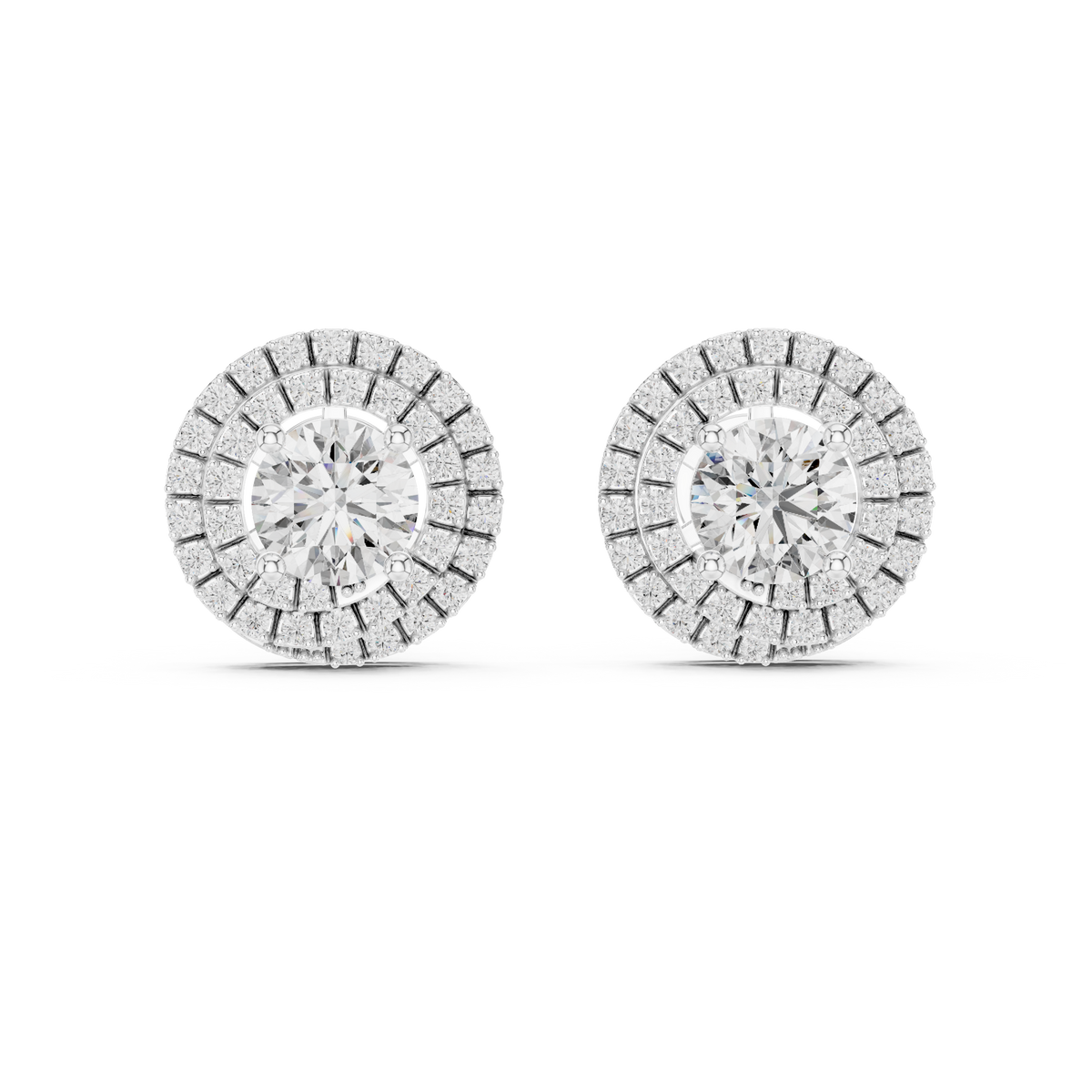 Round Double Halo Lab-Grown Diamond Stud Earrings