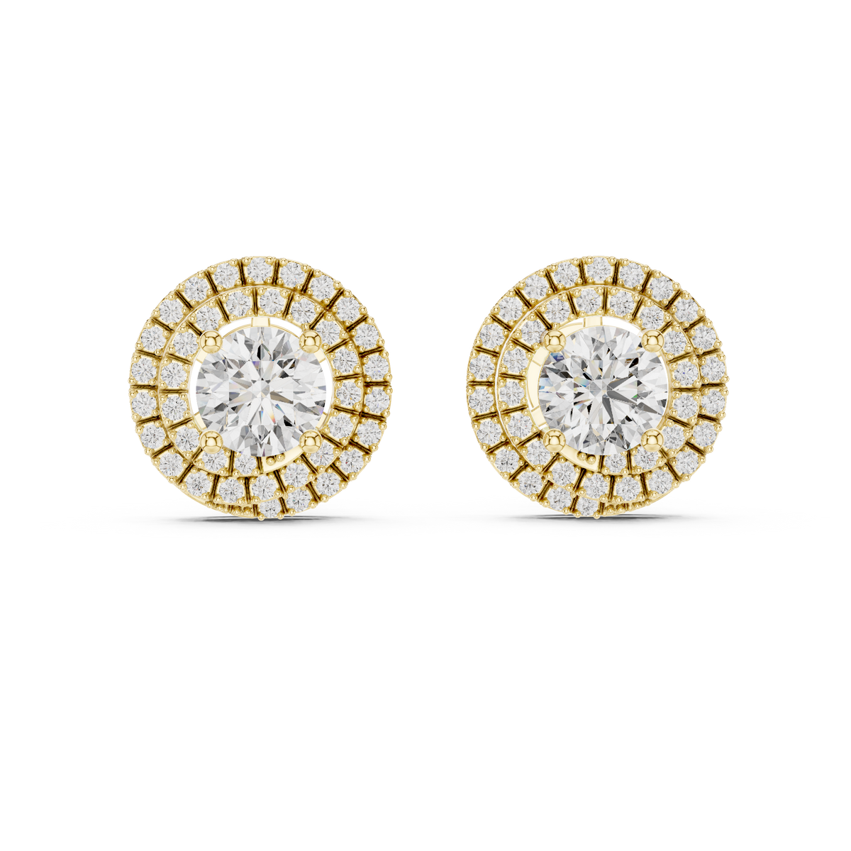 Round Double Halo Lab-Grown Diamond Stud Earrings