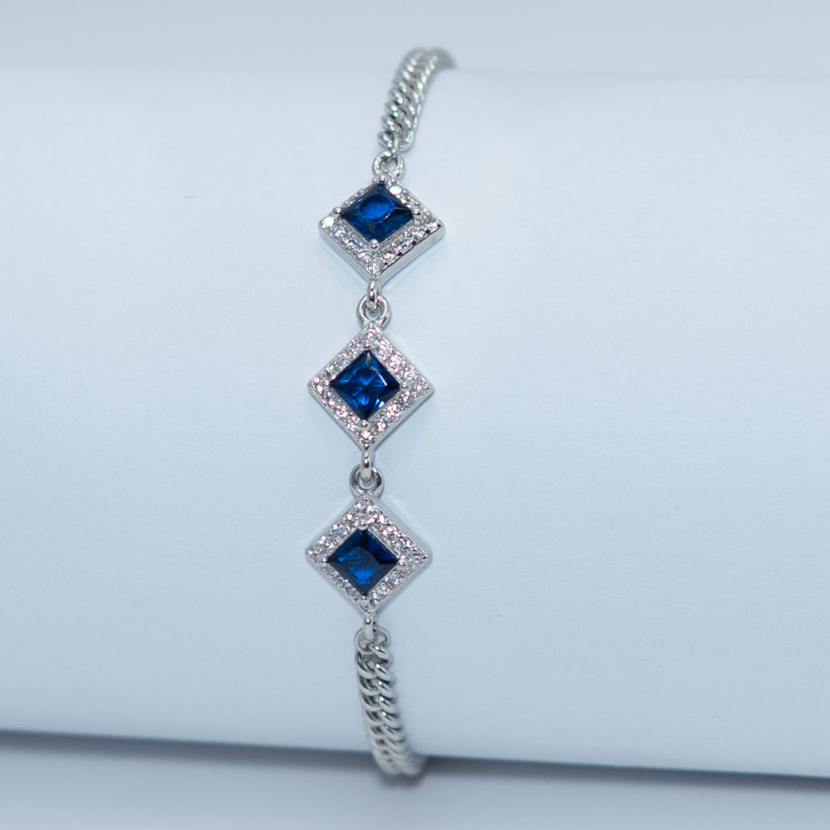 Silver Sapphire Station Bracelet