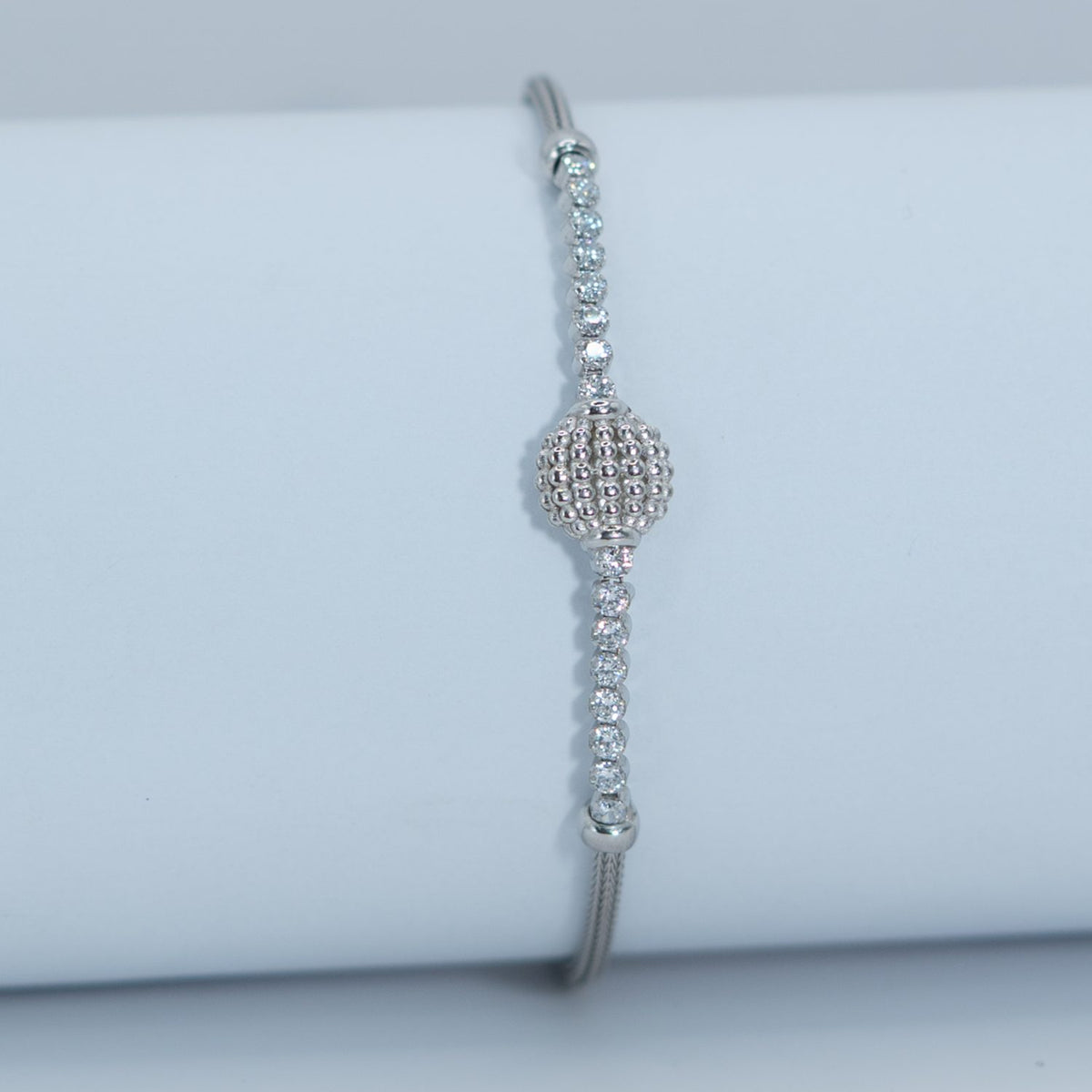 Silver Pave Heart Bolo Bracelet