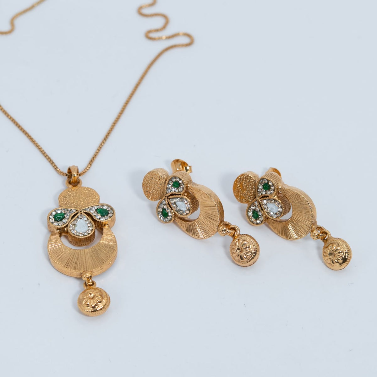 Gold Emerald Pendant & Earring Set