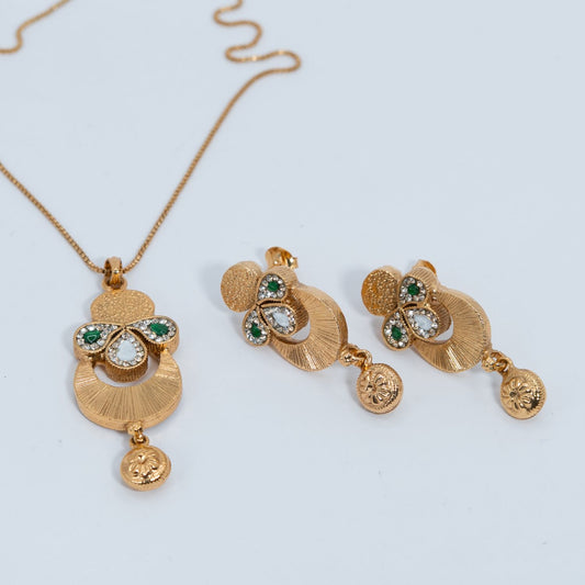 Gold Emerald Pendant & Earring Set