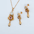 Gold Floral Pendant & Earring Set