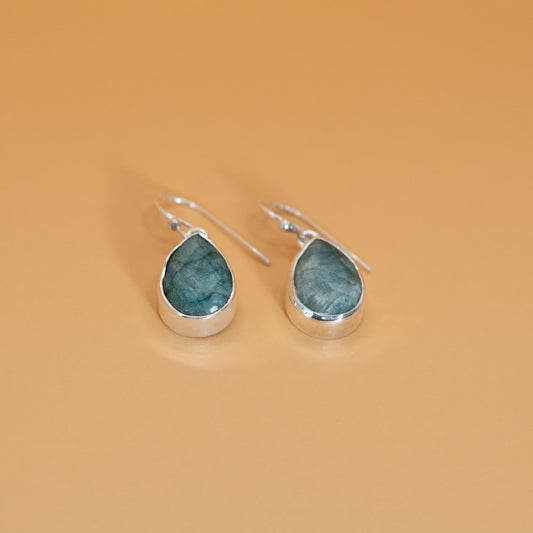 Silver Aqua Teardrop Earrings