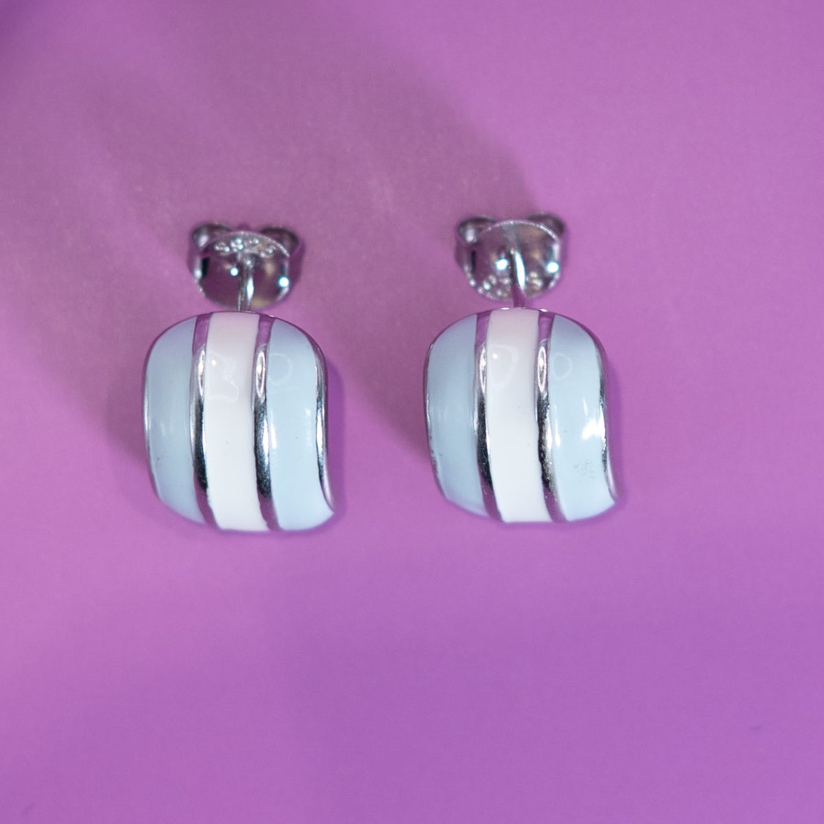 Silver Ribbed Stud Earrings