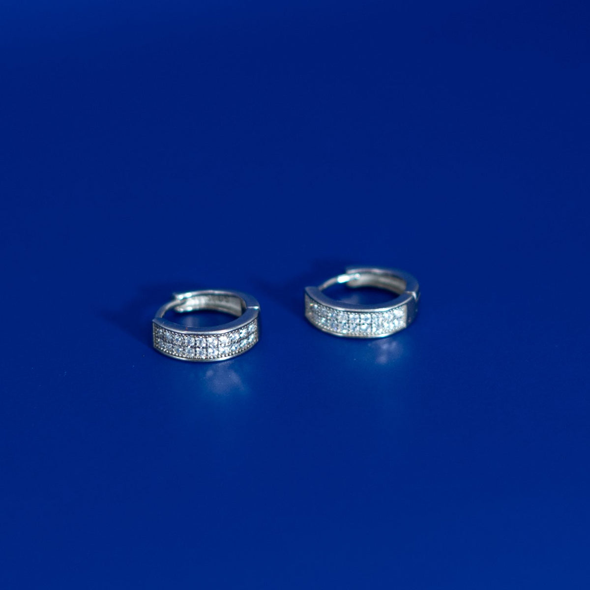 Silver Pave Huggie Hoops