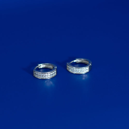 Silver Pave Huggie Hoops